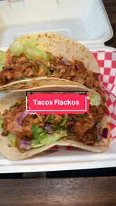 A short, engaging review of Tacos Flackos in Uxbridge, featuring a variety of their menu items including birria tacos, chicken adobo tacos, chips, and dips. The creator provides a direct critique of the food, highlighting the quality of the tacos while noting a dislike for the consommé.