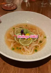 A review of Dinings SW3 in Knightsbridge, featuring a variety of Japanese dishes including sushi, udon, and wagyu, with price overlays and personal commentary on the quality and value.