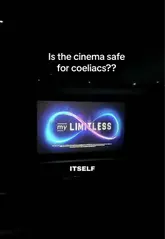 A short vlog-style video highlighting gluten-free snack options available at an Odeon cinema, including Tango Ice Blasts, popcorn, and various sweets.