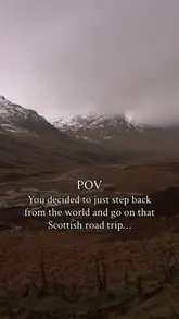 A cinematic montage capturing a road trip through the Scottish Highlands, featuring scenic landscapes, a dog, and a brief stop at Pine Trees Hotel in Pitlochry.