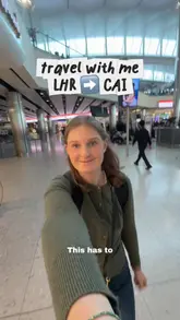 A travel vlog documenting a trip from London to Cairo, featuring the airport experience, the flight, and a stay at a hotel overlooking the Nile, including a dinner by the pool.
