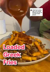 A creator reviews loaded fries and a gyros wrap from Yeros in Glasgow, highlighting the quality of the takeaway food and the value for money.