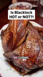A high-energy food review of Blacklock in Birmingham, featuring a variety of meat dishes including steak, ribs, and lamb, as well as desserts like white chocolate cheesecake and apple and rhubarb crumble. The creator provides a personal, enthusiastic critique of the food, encouraging viewers to try the all-in platter and bone marrow.