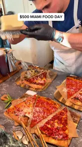 The creator documents a $500 food tour across Miami, visiting Joe's Stone Crab, Sanguich, and Miami Slice. The video features close-up shots of the food, the restaurant interiors, and the creator's reactions, providing a comprehensive look at the dining experience.