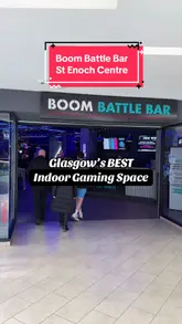 A promotional video showcasing a visit to Boom Battle Bar in Glasgow, highlighting the various competitive socialising games available such as shuffleboard, axe throwing, and augmented reality darts, alongside the food and drink offerings.
