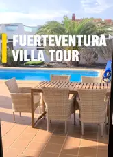 A comprehensive tour of a villa in Fuerteventura, showcasing the pool, outdoor dining area, BBQ, rooftop terrace, and interior living spaces. The creator provides a walkthrough of the property, highlighting its suitability for a relaxing stay.