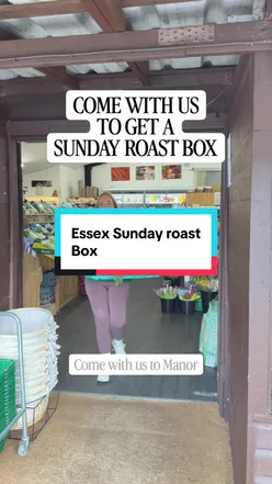 Sunday roast box filled with fresh local produce from Manor Farm Shop in Chelmsford, Essex.
