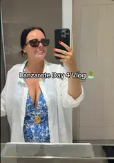A day-in-the-life travel vlog featuring a couple's final day at a hotel in Lanzarote. The video includes clips of the hotel grounds, the infinity pool, breakfast, and dining at local spots, interspersed with the creator talking to the camera about their day.