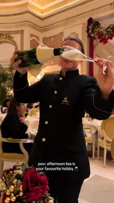 A montage showcasing various high-end afternoon tea experiences across London, featuring elegant table settings, champagne service, and delicate pastries.