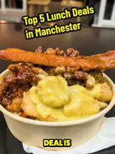 A fast-paced, first-person vlog showcasing five affordable lunch deals across various venues in Manchester. The creator visits different spots, highlighting specific dishes like chicken shawarma, wings, and curry, while providing price points and personal recommendations.