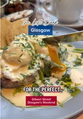 A review of The Left Bank in Glasgow's West End, showcasing their brunch menu including shakshuka and eggs mornay, while highlighting the family-friendly atmosphere.