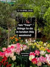 A bright, high-quality image of a garden with tulips, serving as a background for a listicle about free activities in London.