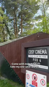 A mother documents her visit to a private cinema pod in Cardiff with her one-year-old, highlighting the relaxed atmosphere and the ability to watch movies or play games without worrying about disturbing others.
