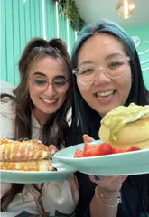 A promotional reel for a new bubble tea and souffle pancake shop called Sipping Boba in Birmingham. The creator introduces the venue, shows the interior, highlights the menu, and samples the drinks and pancakes.