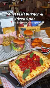 A promotional reel for The Head of Steam in Birmingham, showcasing their new menu featuring Detroit-style pizza, stacked burgers, chicken tenders, and fried pickles, alongside the venue's arcade games and casual atmosphere.