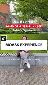 A promotional reel for the 'Mind of a Serial Killer' immersive experience at the RDS in Dublin. The creator walks through the exhibition, showing various displays and interactive elements, while using text overlays to provide context and a discount code.