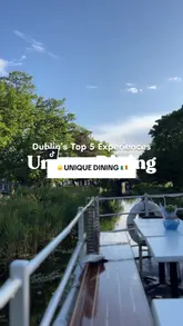 A compilation video showcasing five unique dining experiences in Dublin, including a live cooking grill, a canal boat restaurant, a Brazilian rodizio, a fine dining spot, and a Mongolian BBQ. The video uses quick cuts and text overlays to introduce each venue.