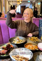 A promotional reel for Tyga, a luxury Indian restaurant in Manchester, featuring a tour of the interior, a look at the menu, and close-ups of various dishes and cocktails. The creator provides a positive review, highlighting the quality of the food and the reasonable pricing for the setting.