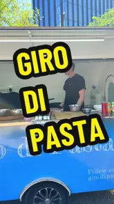 A short video showcasing a pasta food truck called Giro di Pasta, featuring shots of the truck, the menu board, and a close-up of a freshly prepared carbonara.