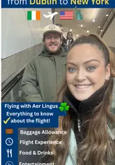A travel vlog documenting a journey from Dublin to New York, covering the airport pre-clearance process, the flight experience with Aer Lingus, and arrival at the Westgate Hotel in NYC.