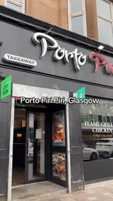A vlog-style review of Porto Piri Piri in Glasgow, featuring the creator trying various menu items including chicken and rice, chicken popcorn, wings, and a burger. The video highlights the ordering process via a kiosk and provides a personal recommendation.