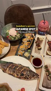 A montage showcasing a variety of Japanese dishes including sushi, yakitori skewers, grilled fish, and tempura at The Azuki Room in Chancery Lane.