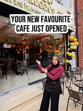 A promotional video for 'The Queen's Cup' cafe in Withington, featuring the creator introducing the space, showing the coffee preparation, various breakfast and brunch dishes, and the interior and exterior seating areas.