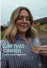 The video follows a creator getting ready for a 'last supper' at Ballintaggart Farm in Scotland. It transitions from a personal vlog style while getting ready to a showcase of the venue's cozy library, wine service, and a multi-course dinner featuring seafood stew and a sea buckthorn posset dessert.
