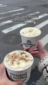 A creator showcases the viral Magnolia Bakery banana pudding, highlighting its return to London at a pop-up location.