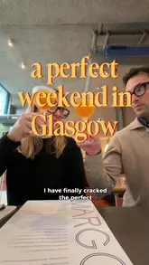 A travel vlog documenting a weekend itinerary in Glasgow, featuring visits to various cafes, restaurants, and cultural spots like the Kelvingrove Art Gallery.