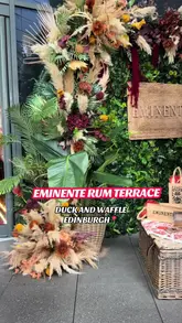 A short, energetic video showcasing the Eminente Rum Terrace at Duck and Waffle in Edinburgh. The reel features the creator and friends enjoying cocktails and dessert skewers in a stylish, decorated outdoor setting, highlighting the venue's aesthetic and social vibe.