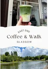 A short guide showcasing coffee shops in Glasgow's East End, specifically Zennor and Grain & Grind, paired with a walk in Alexandra Park. The video features close-ups of coffee and matcha drinks, pastries, and the park scenery.
