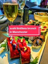 A review of a bottomless brunch experience at Sticks'n'Sushi in Manchester, highlighting the plant-based menu, unlimited drinks, and the lively atmosphere with a resident DJ.