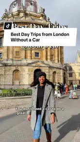 A travel guide video showcasing four day trip destinations from London accessible by train: Oxford, Cambridge, Whitstable, and Durdle Door. The video features the creator visiting these locations, highlighting key sights, activities, and local food/drink experiences.