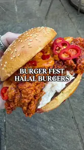 A high-energy guide to the halal-friendly burger traders at the upcoming Burger Fest in Richmond, featuring close-up shots of various burgers and the creator sampling them.