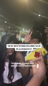 A group of friends enjoys a bottomless brunch at STK London, featuring shots of the venue's lively atmosphere, service, cocktails, and food offerings like sliders, steak, and a dessert board.