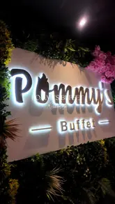 A promotional reel showcasing the reopening of Pommy's Buffet in Kirkcaldy following a renovation. The video provides a tour of the new decor and highlights the extensive food selection, including Indian, Chinese, and Italian dishes, as well as a dessert station with a chocolate fountain.