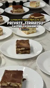 A promotional video for a private tiramisu tasting experience in London, featuring a blindfolded tasting session, custom flavour voting, and a showcase of large-scale tiramisu centrepieces.