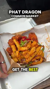 A review-style video featuring two creators trying a spice bag and salt & chilli chicken from Phat Dragon at Common Market. The video focuses on the texture and flavour combinations of the dishes.