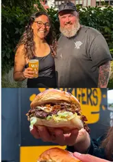 A promotional reel featuring a creator visiting two street food vendors, Danny's Burgers and Big Nath's BBQ, to promote their upcoming collaboration event at Wiper and True, which also serves as the launch party for the EatDrink24/7 food guide.