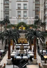 The video provides a tour of the new summer terrace at The Landmark London, featuring the venue's elegant atrium setting, live jazz music, and a selection of French-inspired food and drinks, including cocktails, rosé, a goat cheese salad, and a pistachio praline sundae.