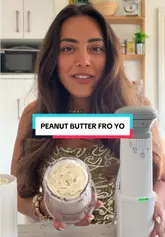 A creator demonstrates how to make a healthy peanut butter frozen yogurt using a Cuisinart Freeze Wand, Greek yogurt, peanut butter, and milk, with added hazelnuts.