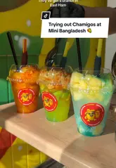 The video provides a tour of the Mini Bangladesh area in Green Street, London, highlighting the variety of shops and specifically focusing on a new dessert spot called Chamigos. It features close-up shots of the preparation of various mango-based slushies and desserts, accompanied by a voiceover review.