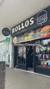 A creator visits Bollos in Glasgow to review their new menu, specifically highlighting their Halal birria tacos, Nashville loaded box, beef toastie, and various desserts. The video features a mix of talking-to-camera segments and close-up shots of the food.