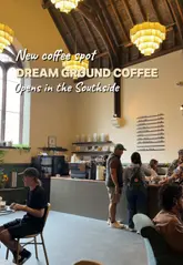 A well-shot venue tour of Dream Ground Coffee in Glasgow, highlighting its unique setting in a converted church, community focus, and local suppliers like Mossgiel Organic Farm and Freedom Bakery.