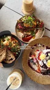 A short, static video showcasing brunch dishes and iced coffees at Gulf in Manchester, highlighting the visual appeal of the food.