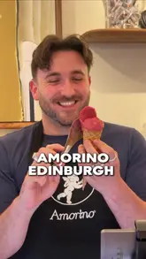 A creator visits the newly opened Amorino gelato shop in Edinburgh, highlighting the brand's signature rose-shaped gelato presentation. The video includes a behind-the-scenes look at the staff making the gelato, the creator attempting to make their own rose, and a demonstration of the self-service ordering tablets.