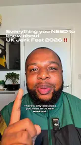 A promotional video for the UK Jerk Fest, featuring a creator explaining the event details, showcasing various jerk food vendors, the venue at Hackney Bridge, and the music/culture aspect.