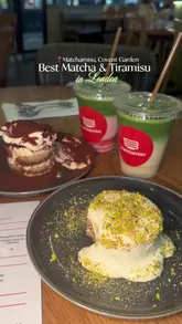 A short, engaging reel showcasing Matchamisu, a matcha-focused dessert spot located inside Buns & Buns Collective in Covent Garden. The video highlights their signature matcha tiramisu and drinks, offering a clear view of the menu, the venue's interior, and the option for takeaway.