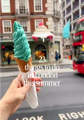 A fast-paced listicle video showcasing 23 summer activities in London, ranging from dining spots and rooftop bars to parks and cultural landmarks.